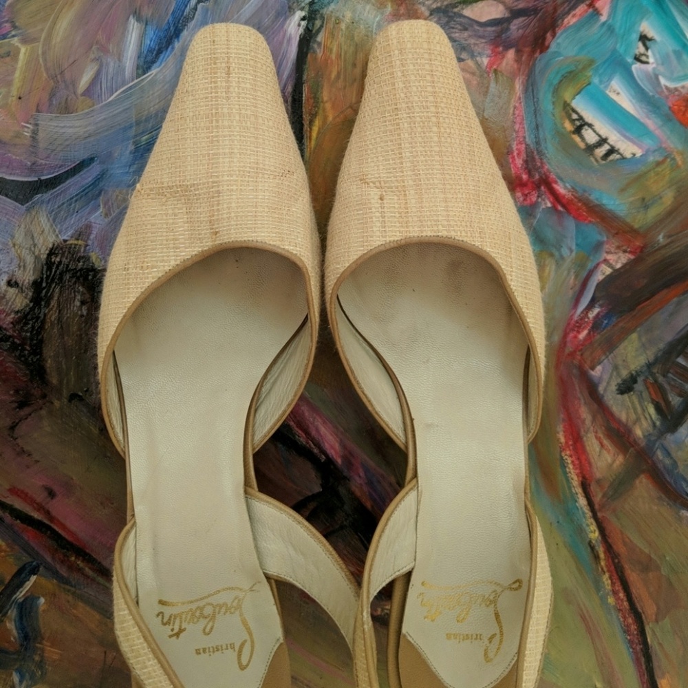 Christian Louboutin kitty cat heels in beige